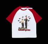 Kırmızı Reglan Kol Conscription Baskılı T-Shirt