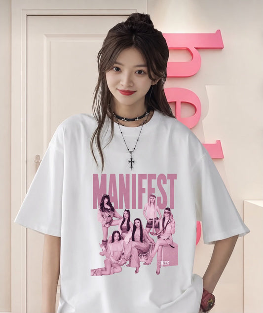 Beyaz Manifest Pembe Baskılı T-Shirt