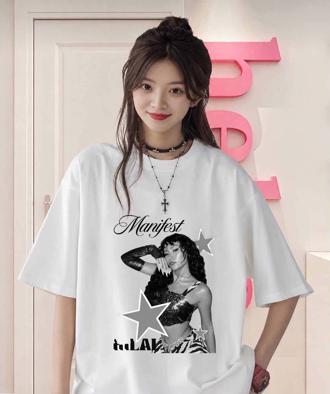 Beyaz Manifest Hilal Baskılı T-Shirt