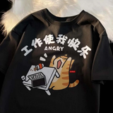 Angry Cat Unisex Oversize Siyah T-shirt