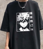 Anime Bakugou Baskılı Siyah Unisex Oversize T-shirt