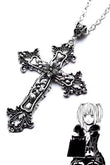 Silver Anime Misa Çiçek Motifli Haç Kolye