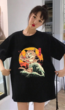 Artist Cat Baskılı Siyah Unisex Oversize T-shirt