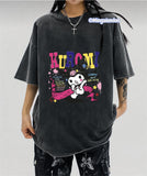Yıkamalı Kumaş Renkli Yazılı Kuromi Baskılı Oversize T-Shirt