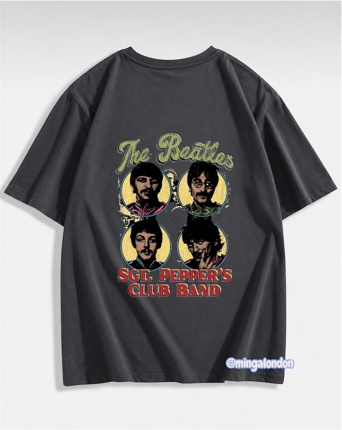 The Beatles Sgt. Pepper's Club Band Sırt Baskılı Füme T-Shirt