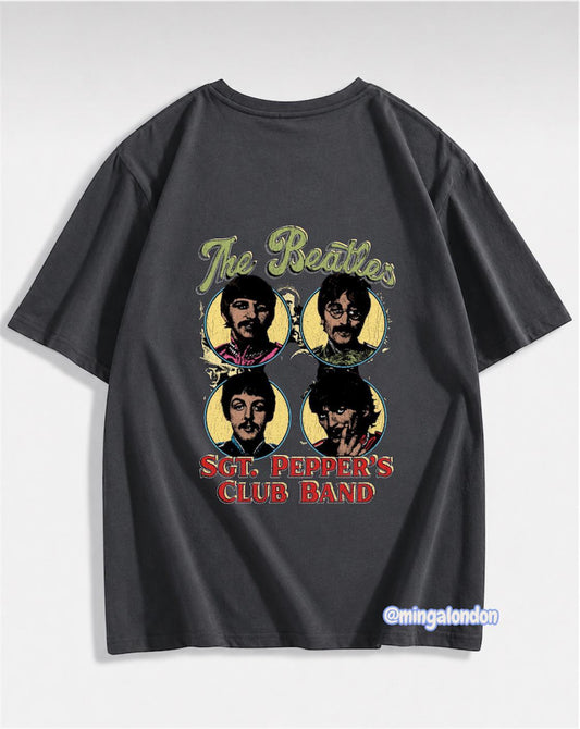 The Beatles Sgt. Pepper's Club Band Sırt Baskılı Füme T-Shirt