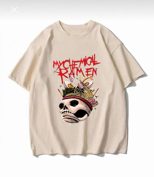 My Chemical Ramen Baskılı Bej T-Shirt