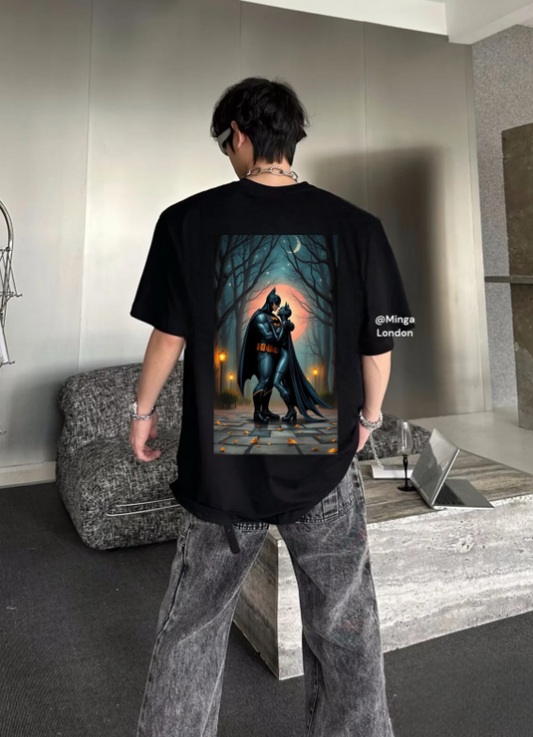 Unisex Batman Sırt Baskılı Bisiklet Yaka T-Shirt
