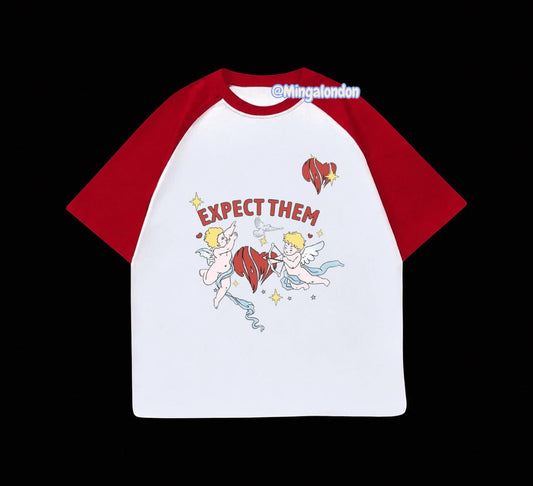 Kırmızı Reglan Kol Expect Them Bakılı T-Shirt