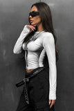 Beyaz Gotik Girl Body Y2K Uzun Kollu Crop