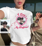 Beyaz I love My Boyfriend Kişiye Özel Fotoğraf Baskılı Crop