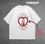 Beyaz Kişiye Özel Tasarlanan Kırmızı Kalp Fotoğraflı Yazılı Oversize Tshirt