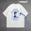 Beyaz Kişiye Özel Tasarlanan Mavi Kalp Fotoğraflı Yazılı Oversize Tshirt