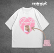 Beyaz Kişiye Özel Tasarlanan Pembe Kalp Fotoğraflı Oversize Tshirt