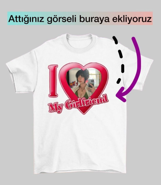 Beyaz My Girlfriend Kişiye Özel Fotoğraf Baskılı Oversize Tshirt