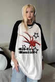 Beyaz Unisex Siyah Reglan Streetwear Spider Halo Star T-Shirt