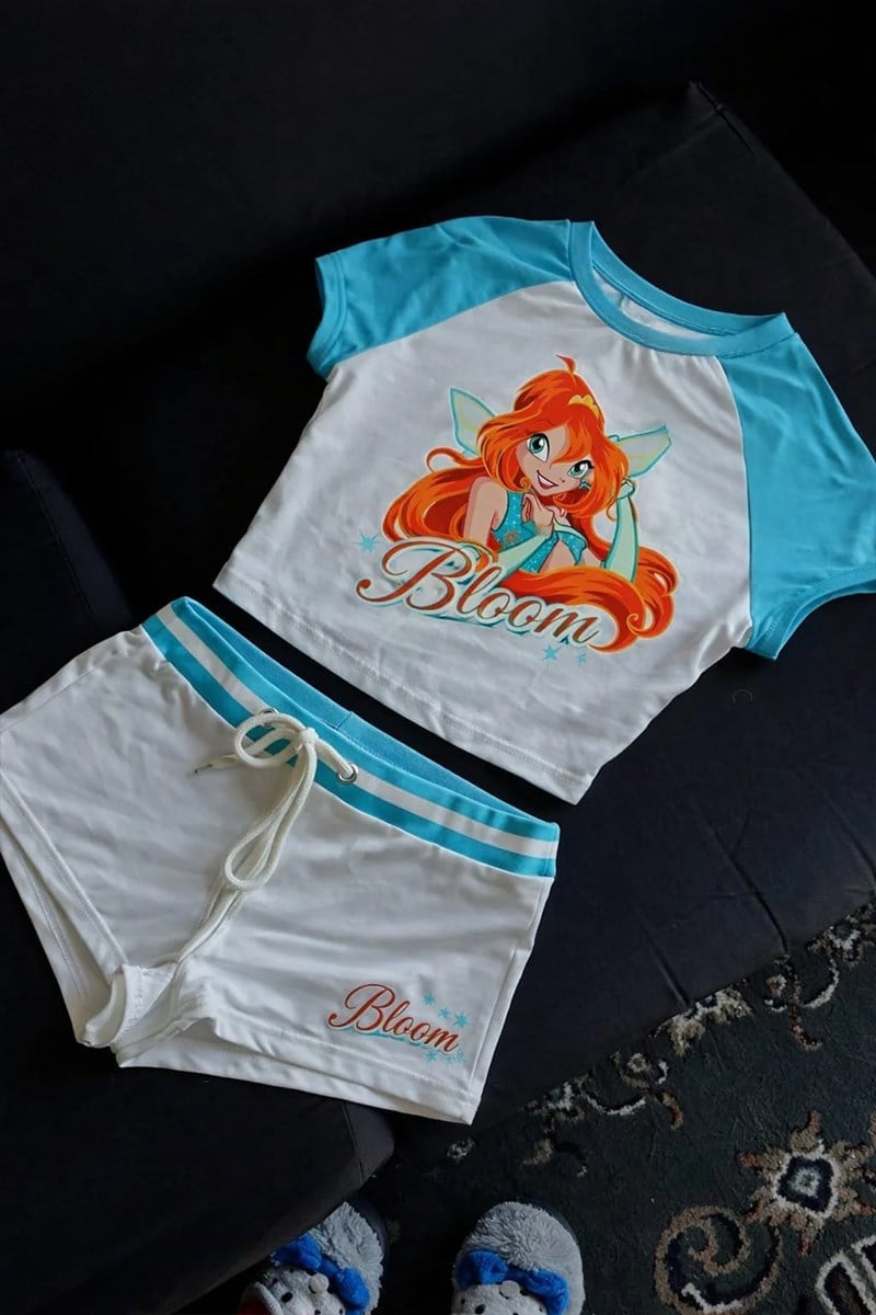 Beyaz Winx Club Flora Mavi Raglan Alt Üst Takım