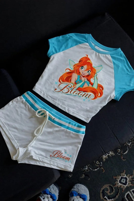 Beyaz Winx Club Flora Mavi Raglan Alt Üst Takım