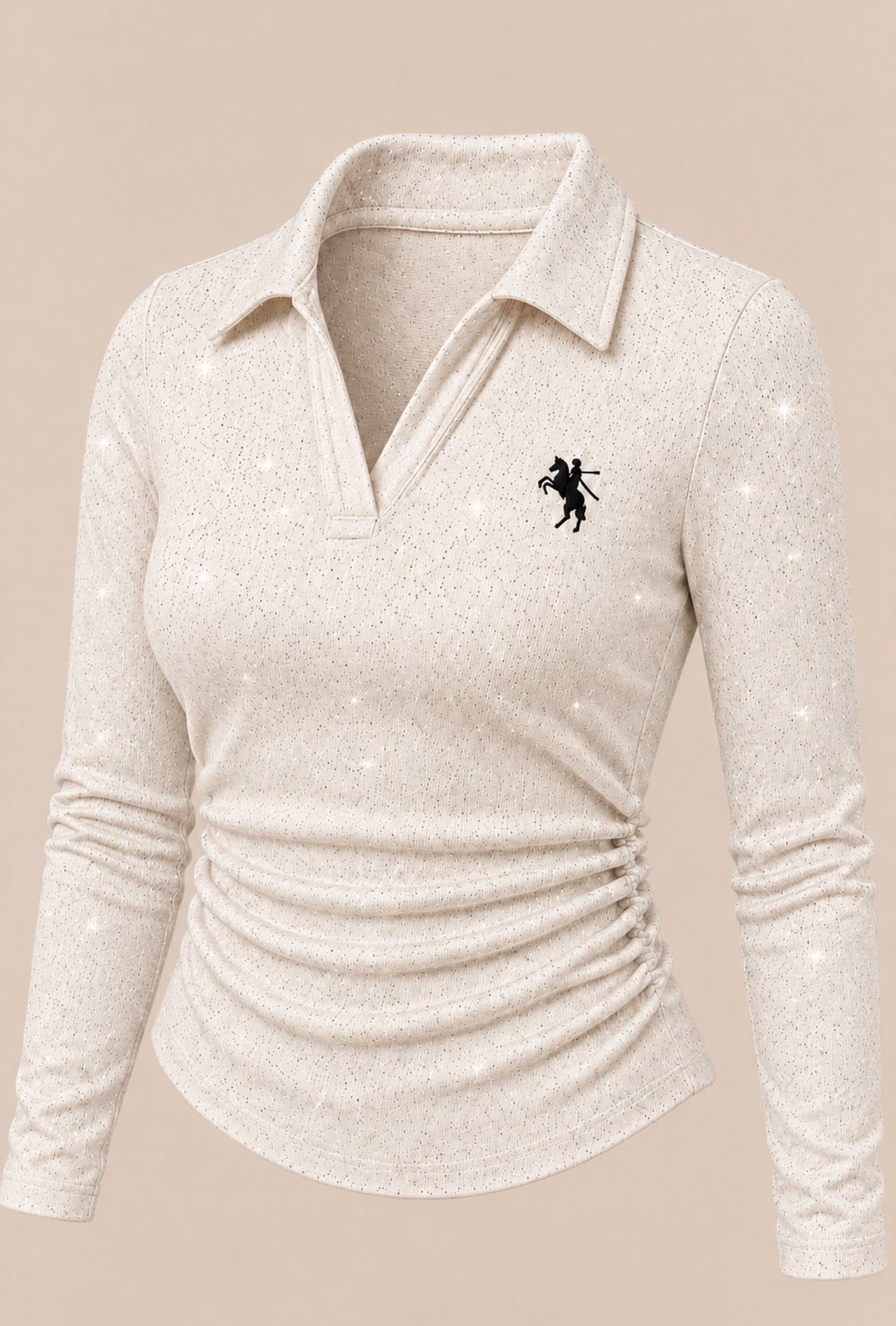 Polo Yaka Uzun Kol Simli , Nakış Detaylı ,Likralı Premium Body Bluz