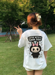 Unisex Black Labubu Baskılı Bisiklet Yaka T-Shirt