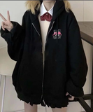 Black Pink Baskılı Oversize Fermuarlı Siyah Unisex Kapüşonlu Hırka