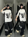 Unisex Black Star Girl Unisex Reglan Y2K Baskılı Bisiklet Yaka T-Shirt