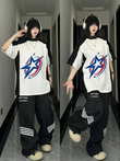 Unisex Blue Falling Star Unisex Reglan Y2K Baskılı Bisiklet Yaka T-Shirt