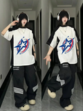 Unisex Blue Falling Star Unisex Reglan Y2K Baskılı Bisiklet Yaka T-Shirt