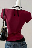 Bordo Vintage Modern Life Ek Askılı Y2K Kısa Kollu Crop
