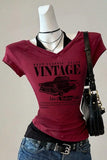 Bordo Vintage Modern Life Ek Askılı Y2K Kısa Kollu Crop