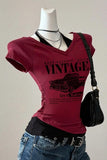 Bordo Vintage Modern Life Ek Askılı Y2K Kısa Kollu Crop