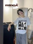 Unisex BTS BANGTAN Baskılı Bisiklet Yaka T-Shirt