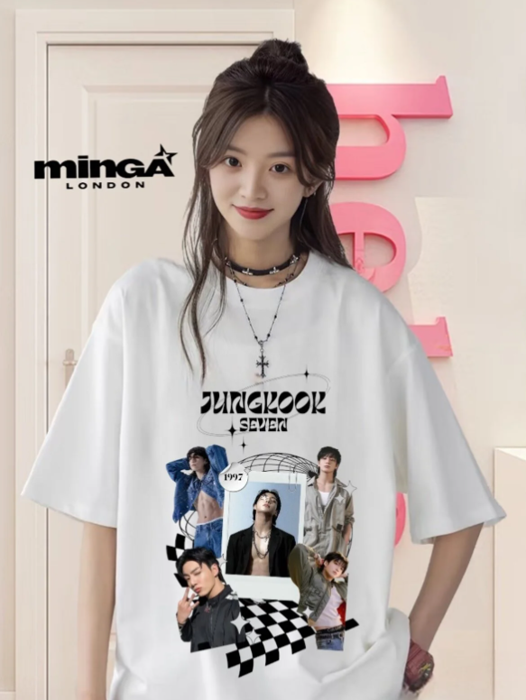 Unisex BTS Jungkook Seven Baskılı Bisiklet Yaka T-Shirt