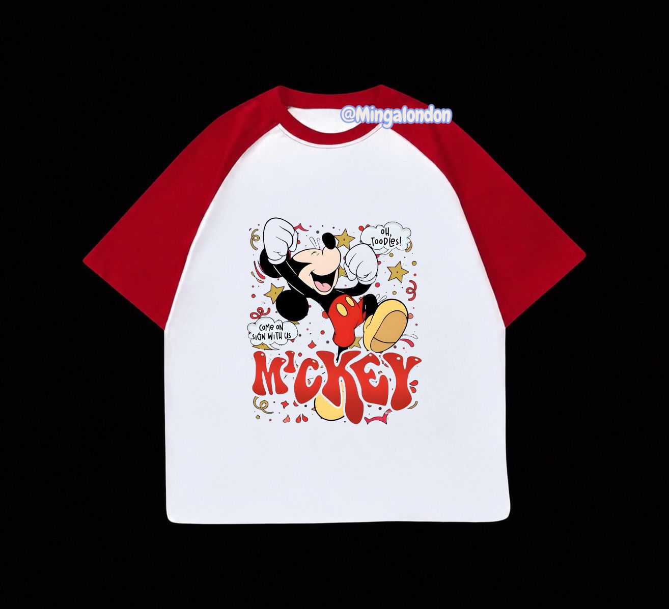 Kırmızı Reglan Kol Mıckey Baskılı T-Shirt
