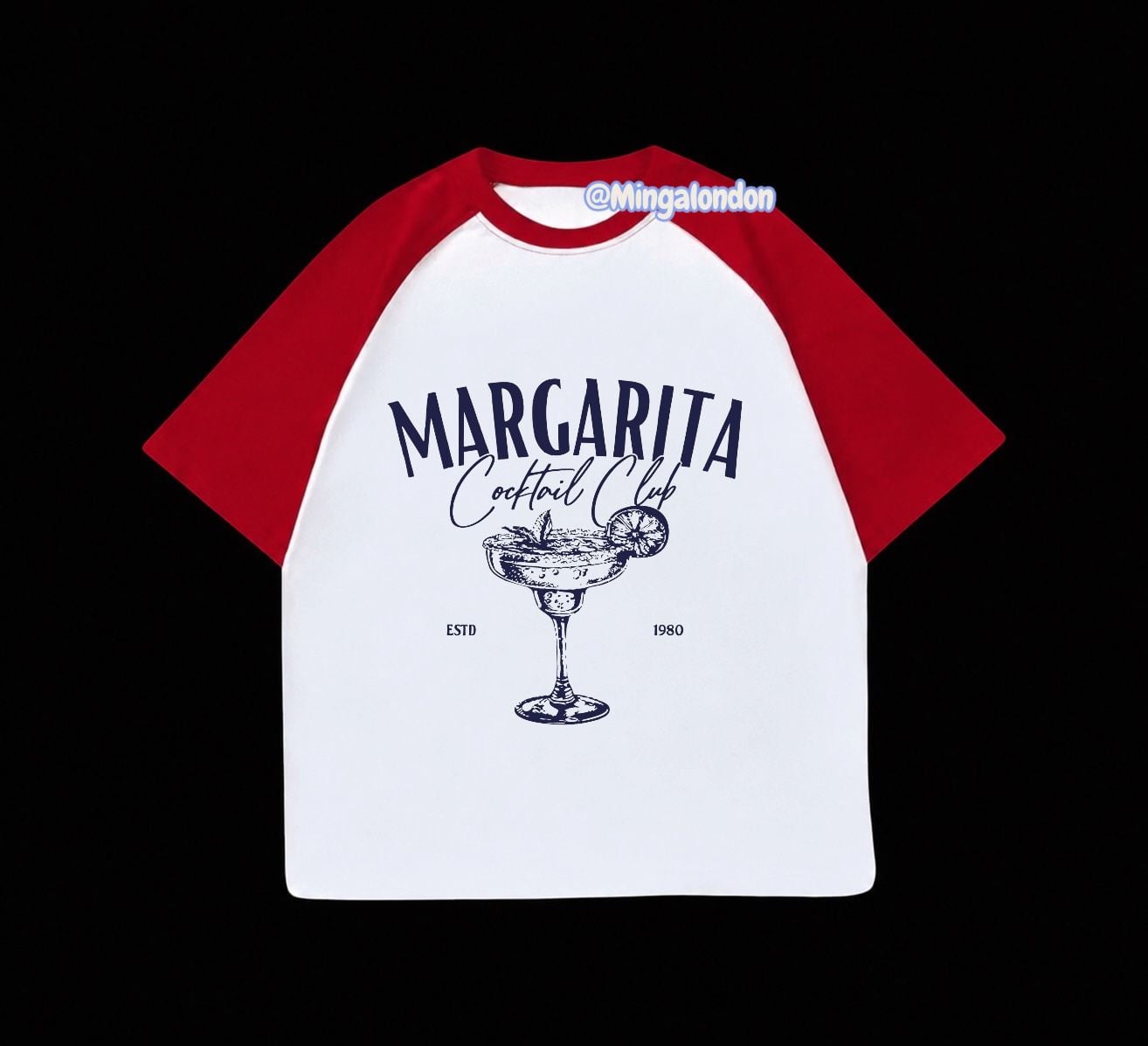 Kırmızı Reglan Kol Margarıta Baskılı T-Shirt