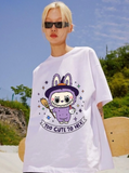 Unisex Capped Labubu Baskılı Bisiklet Yaka T-Shirt