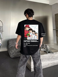 Unisex Captaın Tsubasa Sırt Baskılı Bisiklet Yaka T-Shirt