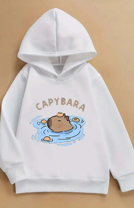 Capybara Beyaz Kapşonlu Sweatshirt