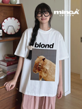 Unisex Capybara Blond Baskılı Bisiklet Yaka T-Shirt