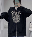 Carnifex Baskılı Oversize Fermuarlı Siyah Unisex Kapüşonlu Hırka