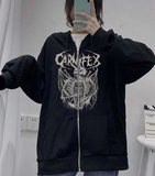 Carnifex Baskılı Oversize Fermuarlı Siyah Unisex Kapüşonlu Hırka