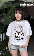 Unisex Cherry Leopar Baskılı Bisiklet Yaka Oversize T-Shirt