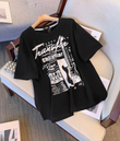 Chilastar Tour White Guitar Ön Baskılı Siyah Oversize Tshirt