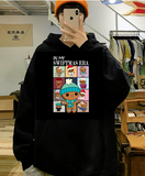 Christmas Candy Two Baskılı Siyah Unisex Oversize Kapüşonlu Sweatshirt
