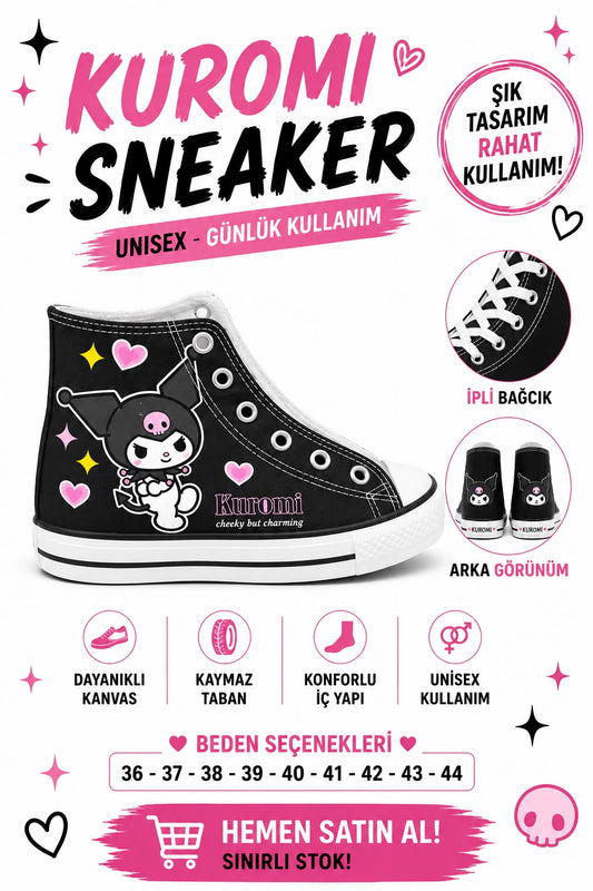 Siyah Kuromi Cheeky But Charming Baskılı Unisex Bağcıklı  Convers