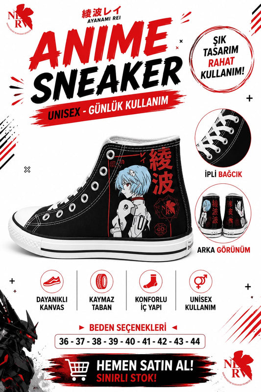 Siyah Anime Tokyo Baskılı Unisex Bağcıklı  Convers