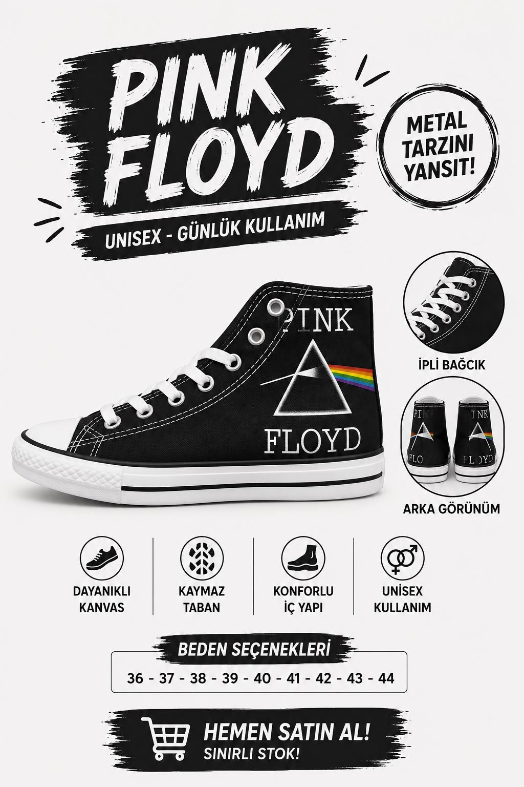 Siyah Pınk Flody Baskılı Unisex Bağcıklı  Convers
