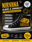Siyah Nırvana Baskılı Unisex Bağcıklı  Convers