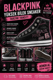 Siyah Black Pınk Group Baskılı Unisex Bağcıklı  Convers