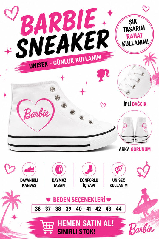 Beyaz Barbie Baskılı Bağcıklı  Convers